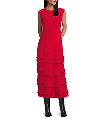 IC Collection Knit Round Neck Sleeveless Tiered Ruffle Asymmetrical Maxi Dress