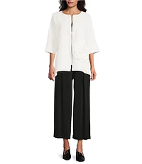 IC Collection Knit Scoop Neck Elbow Sleeve Flower Applique Jacket