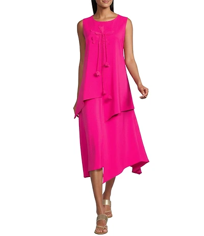 IC Collection Knit Scoop Neck Sleeveless 3D Flower Asymmetrical Dress