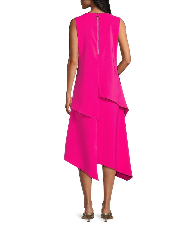 IC Collection Knit Scoop Neck Sleeveless 3D Flower Asymmetrical Dress