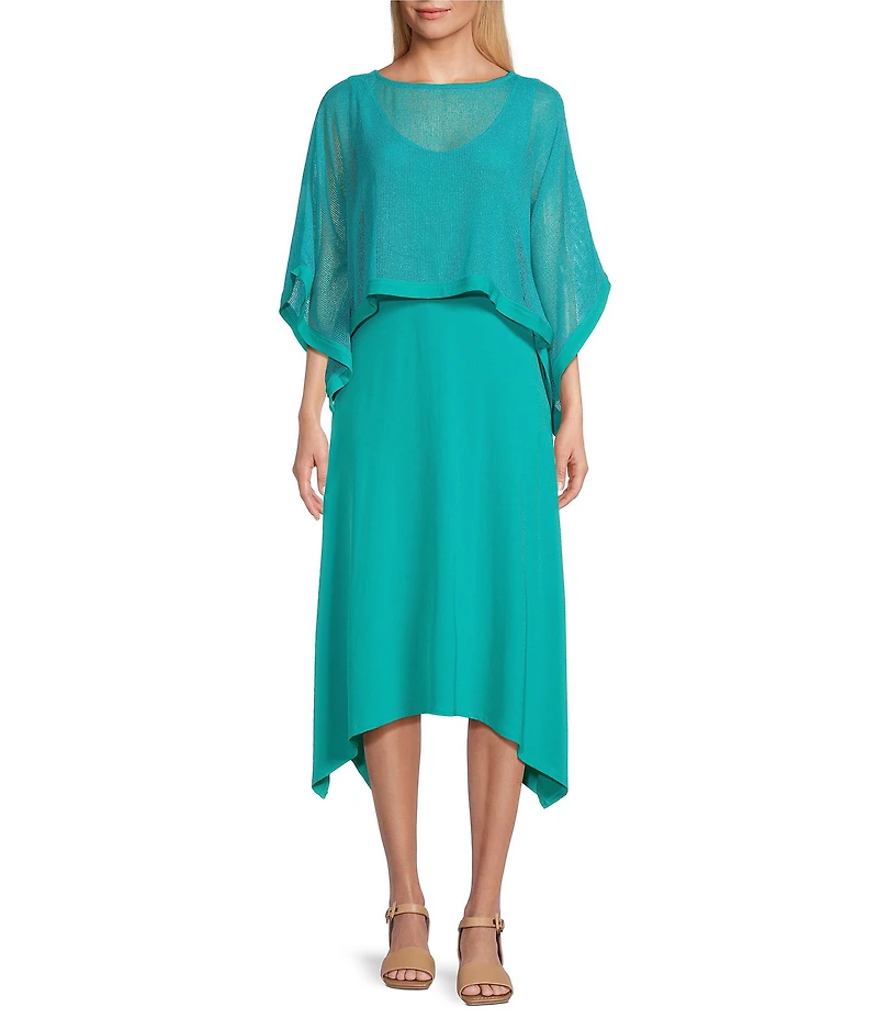 IC Collection Knit Scop Neck 3/4 Sleeve Overlay Midi Dress