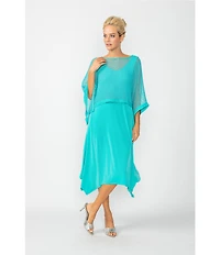 IC Collection Knit Scop Neck 3/4 Sleeve Overlay Midi Dress