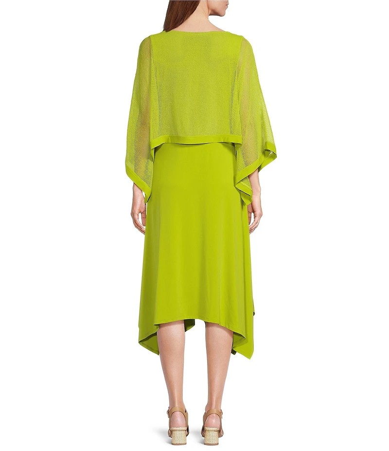 IC Collection Knit Scop Neck 3/4 Sleeve Overlay Midi Dress
