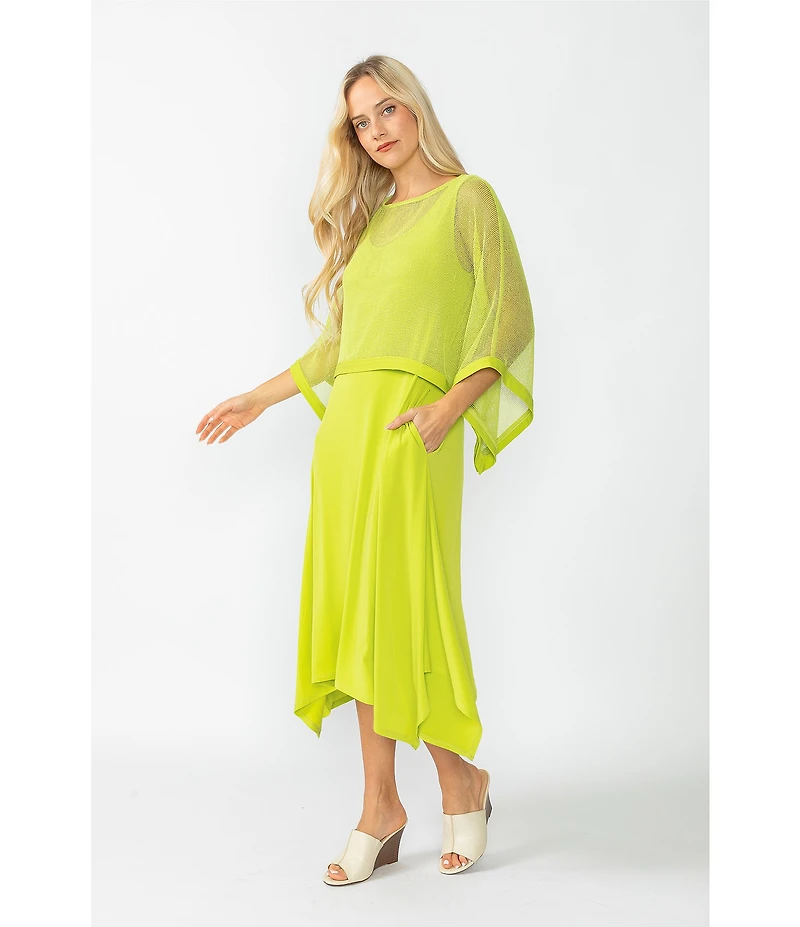 IC Collection Knit Scop Neck 3/4 Sleeve Overlay Midi Dress