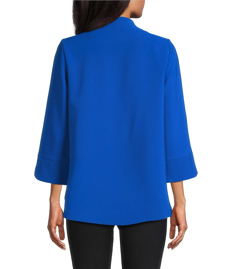 IC Collection Knit Stand Collar Bracelet Sleeve 3D Flower Applique Asymmetrical Hem Jacket