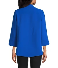 IC Collection Knit Stand Collar Bracelet Sleeve 3D Flower Applique Asymmetrical Hem Jacket