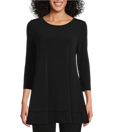 IC Collection Round Neck 3/4 Sleeve Knit Jersey Layered Tunic