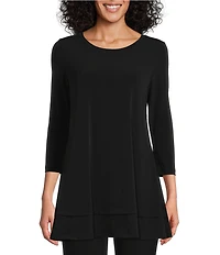 IC Collection Round Neck 3/4 Sleeve Knit Jersey Layered Tunic