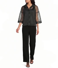 IC Collection Mesh Knit Point Collar 3/4 Sleeve Button-Front Jacket