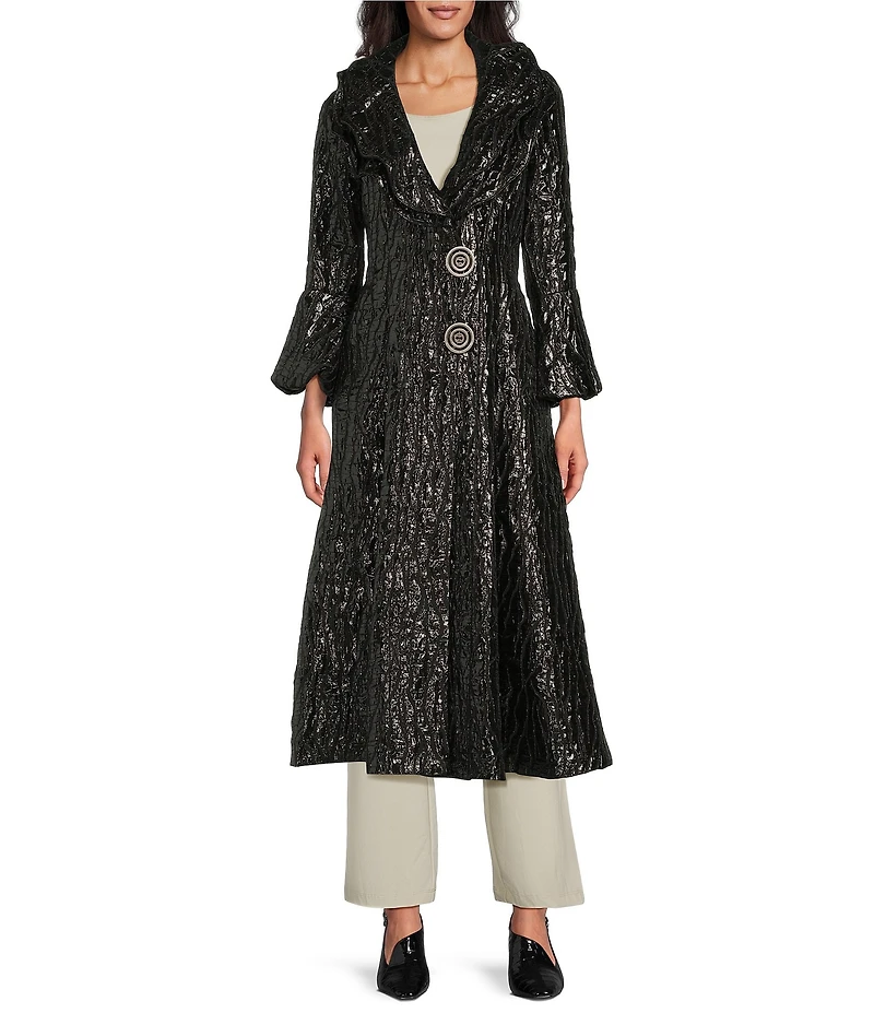 IC Collection Metallic Double Wire Ruffle Collar Long Blouson Sleeve Jacket