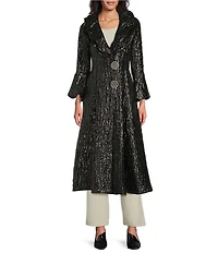 IC Collection Metallic Double Wire Ruffle Collar Long Blouson Sleeve Jacket