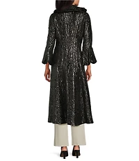 IC Collection Metallic Double Wire Ruffle Collar Long Blouson Sleeve Jacket