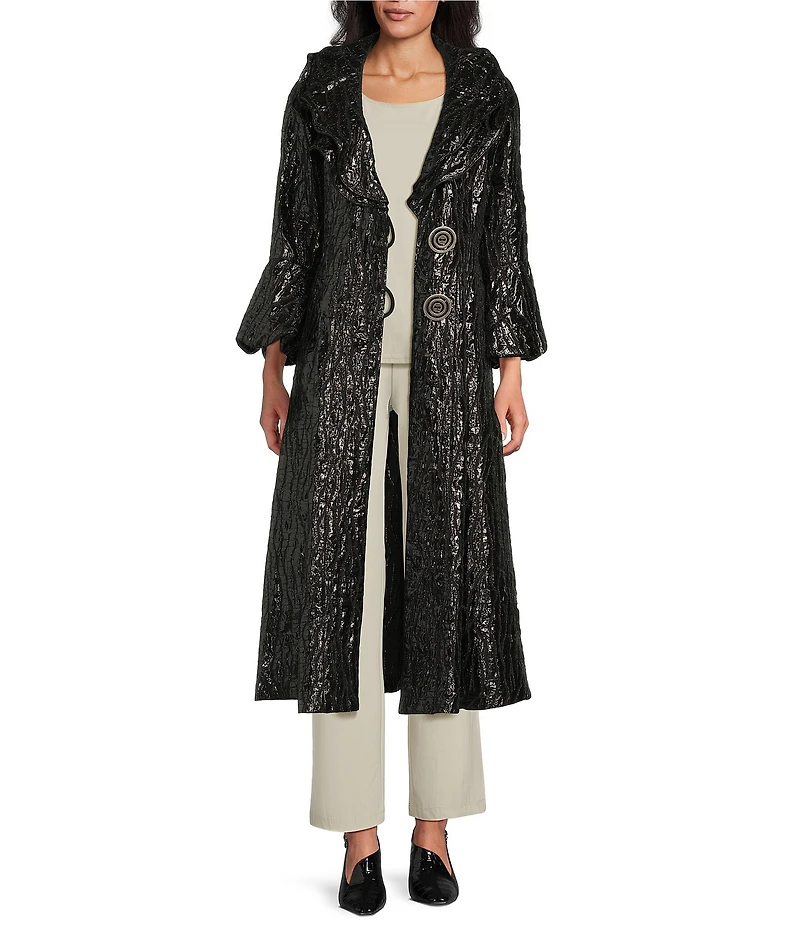 IC Collection Metallic Double Wire Ruffle Collar Long Blouson Sleeve Jacket