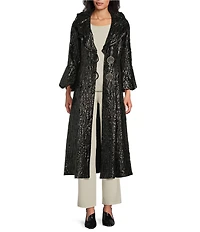 IC Collection Metallic Double Wire Ruffle Collar Long Blouson Sleeve Jacket