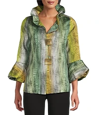 IC Collection Metallic Gradien Stand Ruffle Neck Bracelet Puff Sleeve Jacket