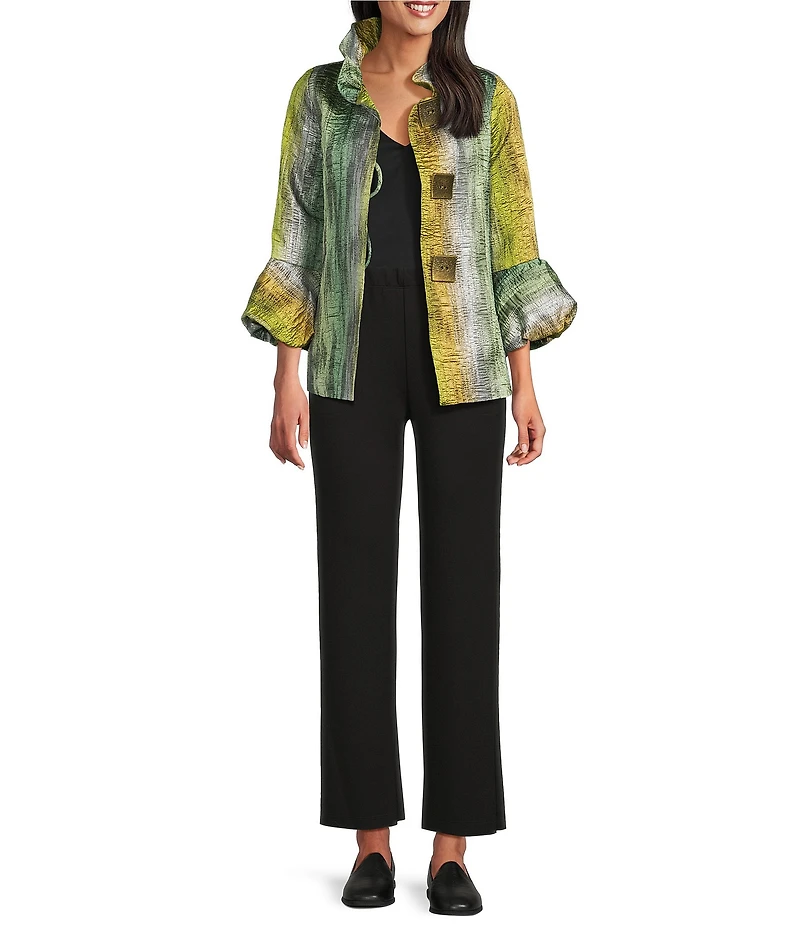 IC Collection Metallic Gradien Stand Ruffle Neck Bracelet Puff Sleeve Jacket