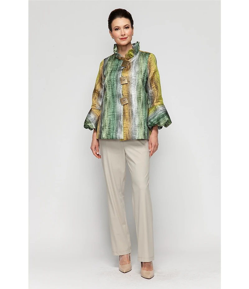 IC Collection Metallic Gradien Stand Ruffle Neck Bracelet Puff Sleeve Jacket