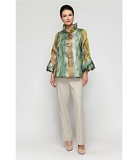 IC Collection Metallic Gradien Stand Ruffle Neck Bracelet Puff Sleeve Jacket