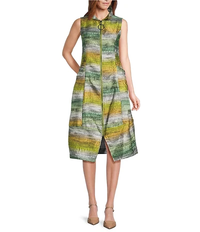 IC Collection Metallic Graiden Ruffle Stand Collar Sleeveless Zip Front Bubble Dress