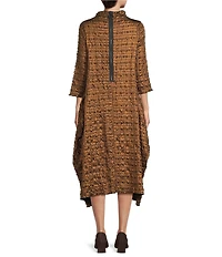 IC Collection Metallic Pucker Funnel Neck Long Sleeve Asymmetrical Dress