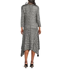 IC Collection Metallic Pucker Jacquard Organza Collar Long Sleeve Midi Dress