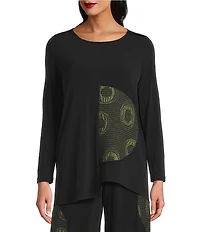 IC Collection Moon Dot Coordinating Jacquard Knit Scoop Neck Long Sleeve Asymmetrical Top