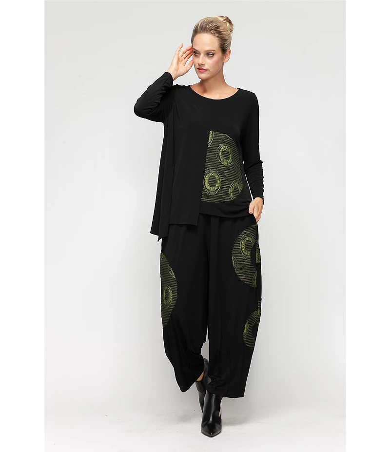 IC Collection Moon Dot Coordinating Jacquard Knit Scoop Neck Long Sleeve Asymmetrical Top