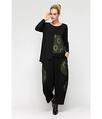 IC Collection Moon Dot Coordinating Jacquard Knit Scoop Neck Long Sleeve Asymmetrical Top