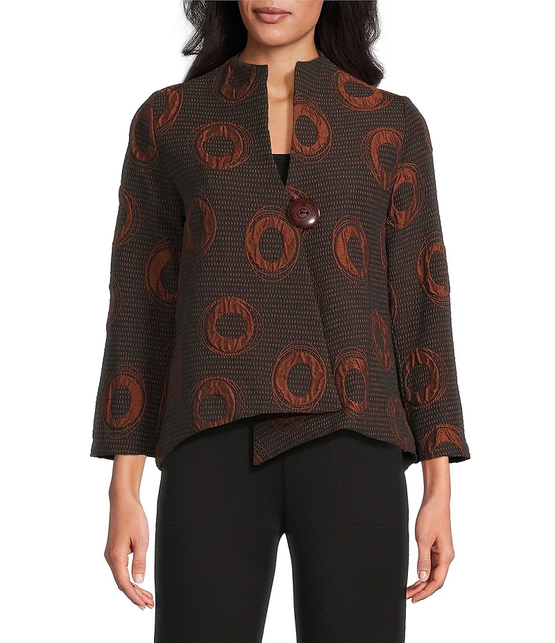 IC Collection Moon Dot Jacquard High Collar Long Sleeve Asymmetrical Jacket