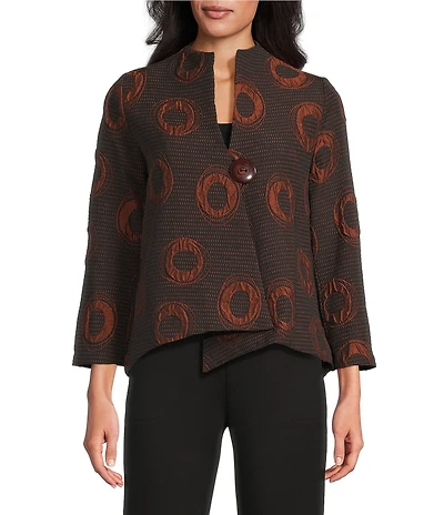 IC Collection Moon Dot Jacquard High Collar Long Sleeve Asymmetrical Jacket