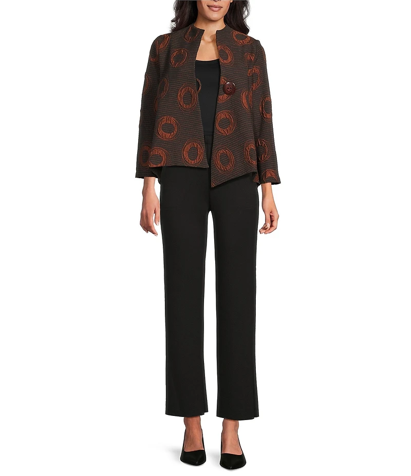 IC Collection Moon Dot Jacquard High Collar Long Sleeve Asymmetrical Jacket