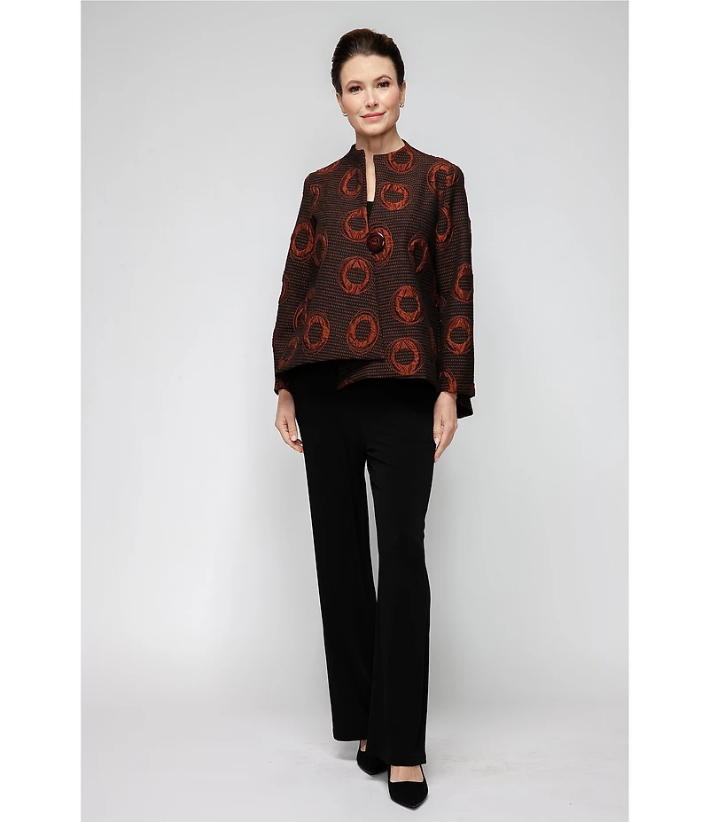 IC Collection Moon Dot Jacquard High Collar Long Sleeve Asymmetrical Jacket
