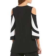 IC Collection Crew Neck Cold Shoulder 3/4 Sleeve Trim Top