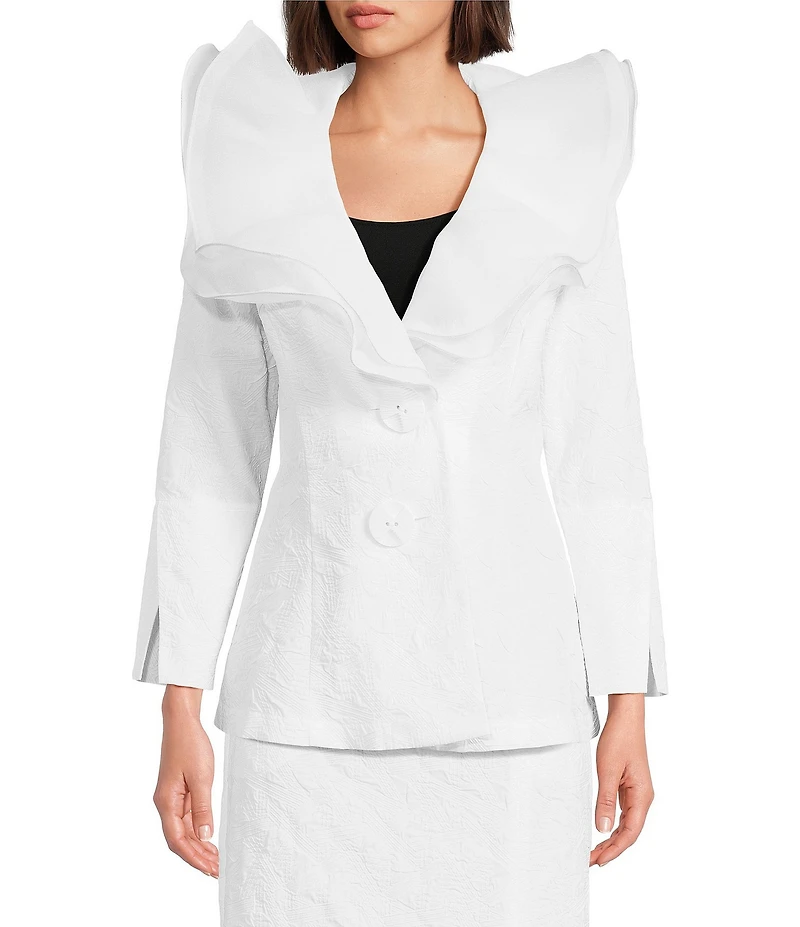 IC Collection Organza Ruffle V-Neck Long Sleeve Jacket