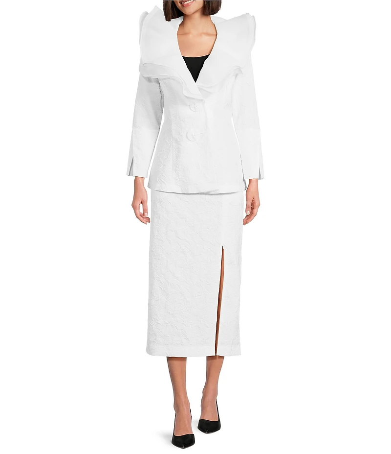 IC Collection Organza Ruffle V-Neck Long Sleeve Jacket