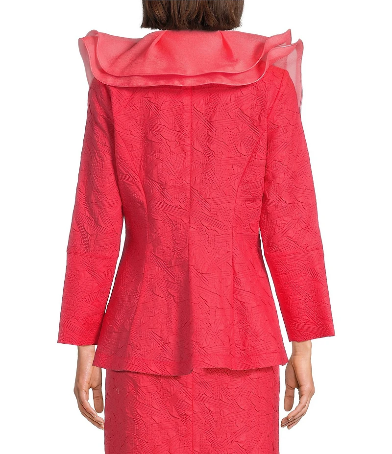 IC Collection Organza Ruffle V-Neck Long Sleeve Jacket