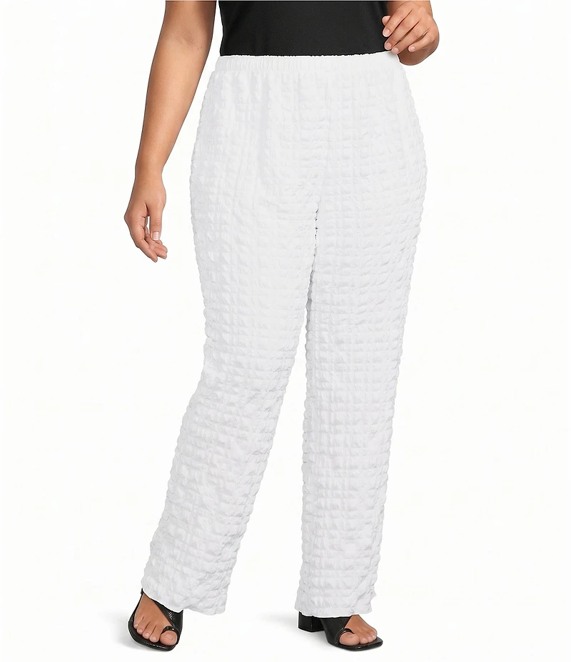 IC Collection Plus Bubble Check Elastic Waist Straight Leg Pants