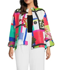 IC Collection Plus Color Block Floral Print Stand Collar Bracelet Sleeve Jacket
