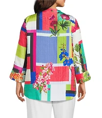 IC Collection Plus Color Block Floral Print Stand Collar Bracelet Sleeve Jacket