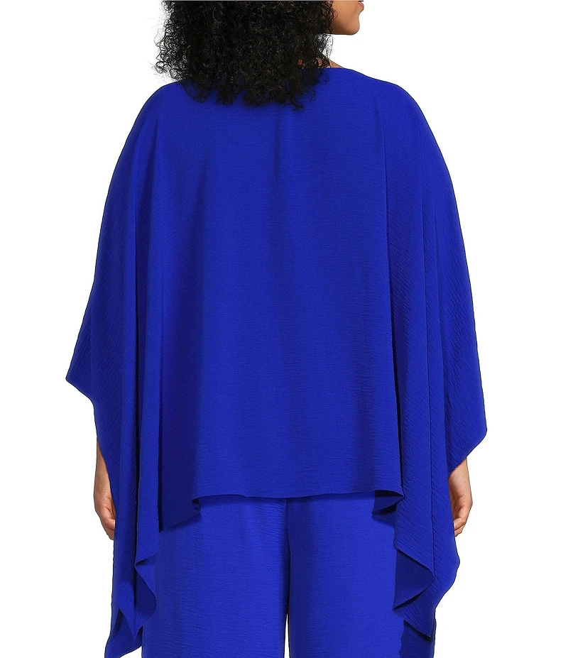 IC Collection Plus Crinkle Boat Neck Elbow Sleeve Poncho Top