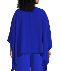 IC Collection Plus Crinkle Boat Neck Elbow Sleeve Poncho Top