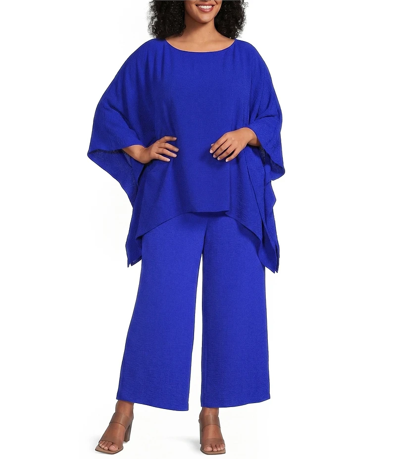 IC Collection Plus Crinkle Boat Neck Elbow Sleeve Poncho Top