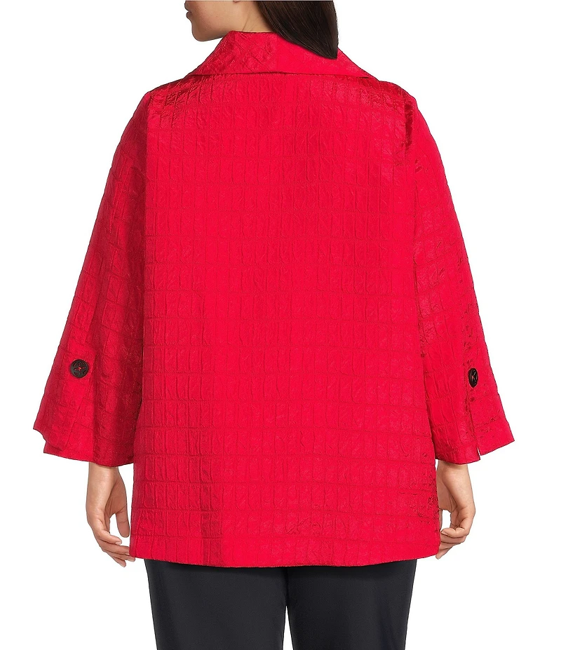 IC Collection Plus Crinkle Jacquard Shawl Collar Long Sleeve Jacket