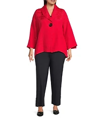 IC Collection Plus Crinkle Jacquard Shawl Collar Long Sleeve Jacket