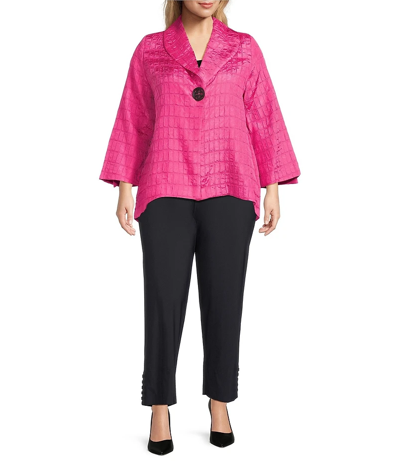 IC Collection Plus Crinkle Jacquard Shawl Collar Long Sleeve Jacket