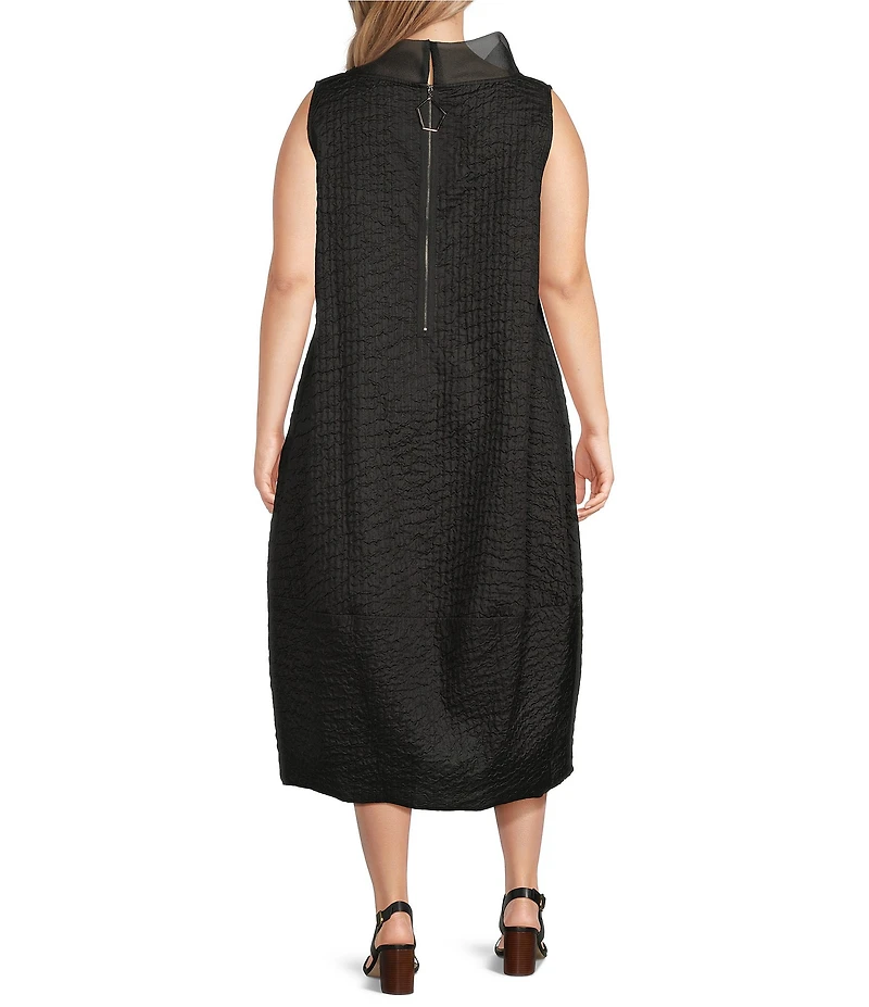IC Collection Plus High Neck Sheer Trim Sleeveless Balloon Dress