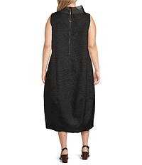 IC Collection Plus High Neck Sheer Trim Sleeveless Balloon Dress