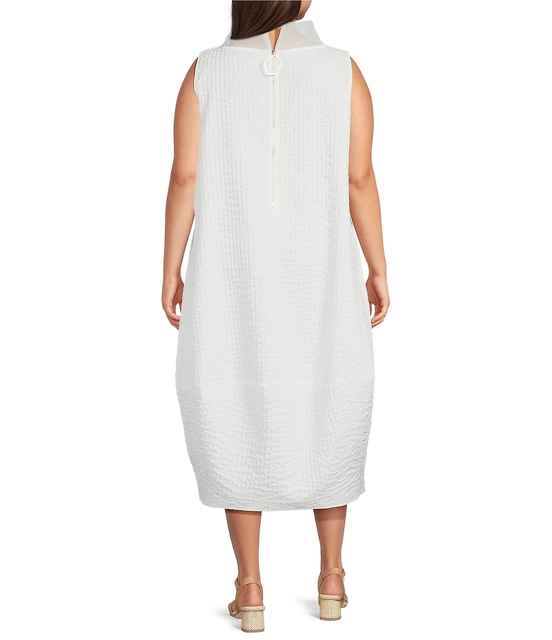 IC Collection Plus High Neck Sheer Trim Sleeveless Balloon Dress