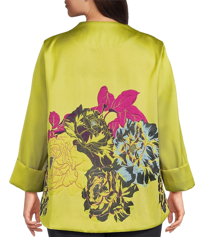 IC Collection Plus Jacquard Bloom Asymmetrical High Neck Bracelet Sleeve Jacket