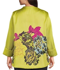 IC Collection Plus Jacquard Bloom Asymmetrical High Neck Bracelet Sleeve Jacket